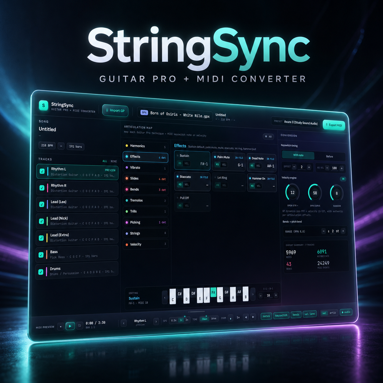 StringSync desktop app: advanced Guitar Pro to MIDI converter, included in the bundle