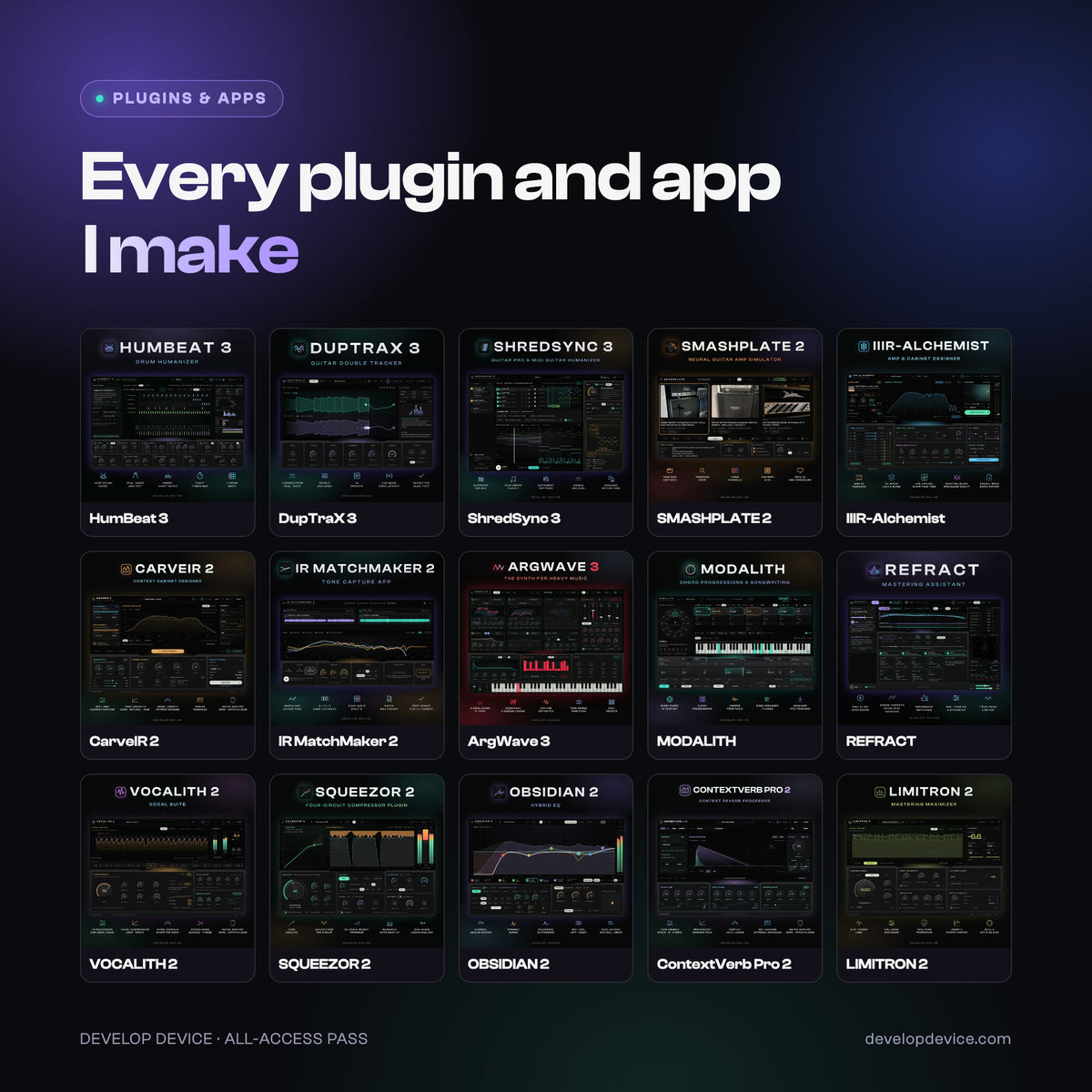 All-Access Pass: every Develop Device plugin and app, from HumBeat 3 to LIMITRON 2