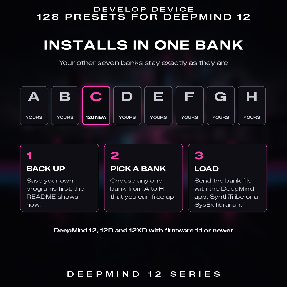 Black Neon Drive installs into one bank of the DeepMind 12, the other seven banks stay as they are