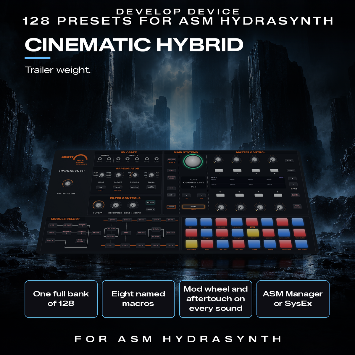 Cinematic Hybrid for ASM Hydrasynth: what the pack offers