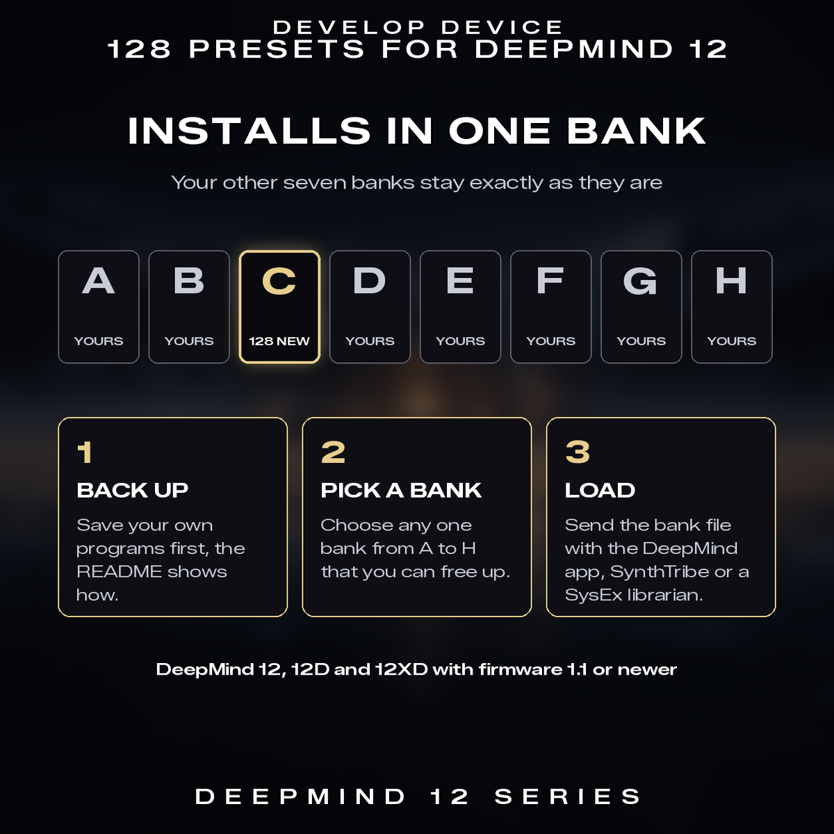 Glass Vespers installs into one bank of the DeepMind 12, the other seven banks stay as they are