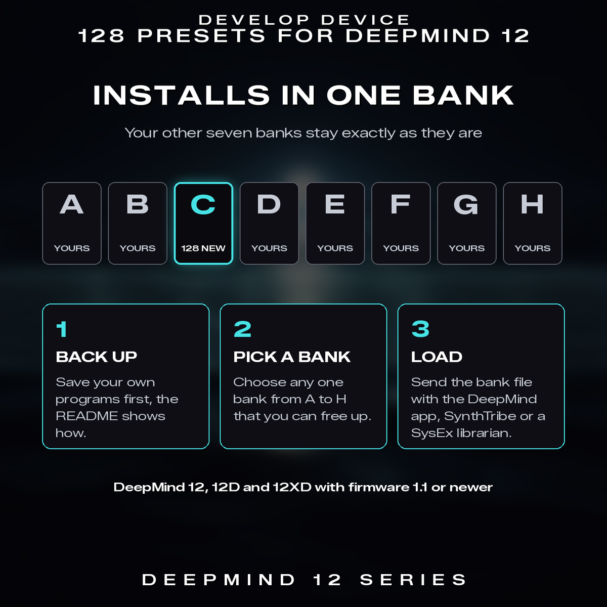 Lucid Undertow installs into one bank of the DeepMind 12, the other seven banks stay as they are