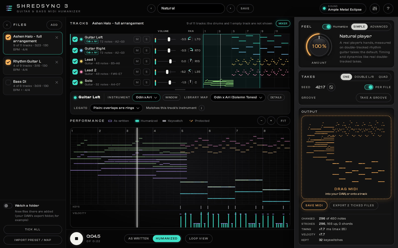 ShredSync 3 Instrument per track: Every track with the right library, and a mixer