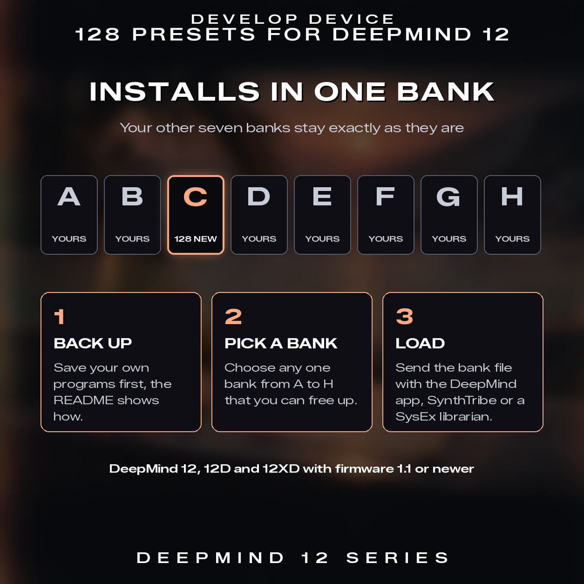 Warped Postcards installs into one bank of the DeepMind 12, the other seven banks stay as they are