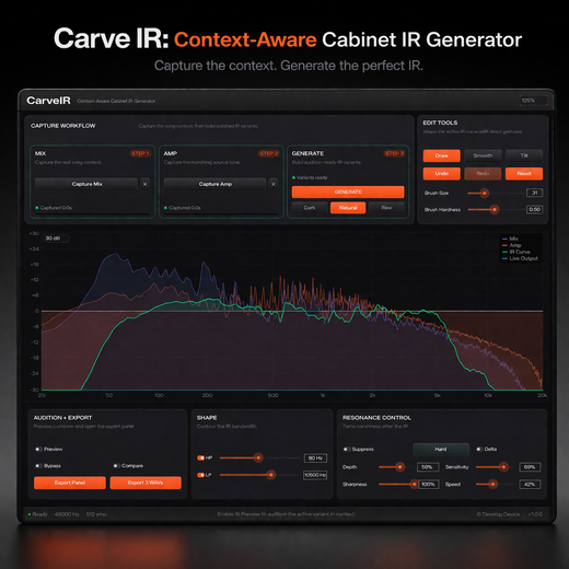 Carve IR plugin interface — context-aware cabinet IR generator for guitar