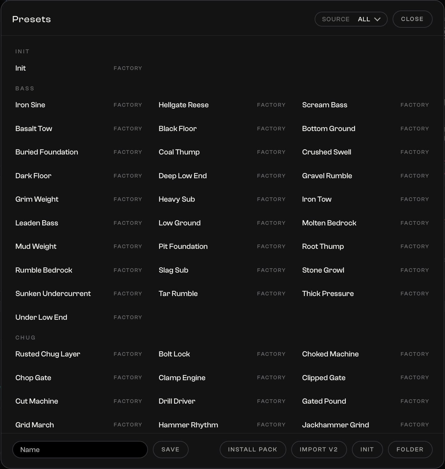 ArgWave 3 preset browser: 300+ presets sorted by their role in a heavy mix, plus the ArgWave 2 library and expansion packs