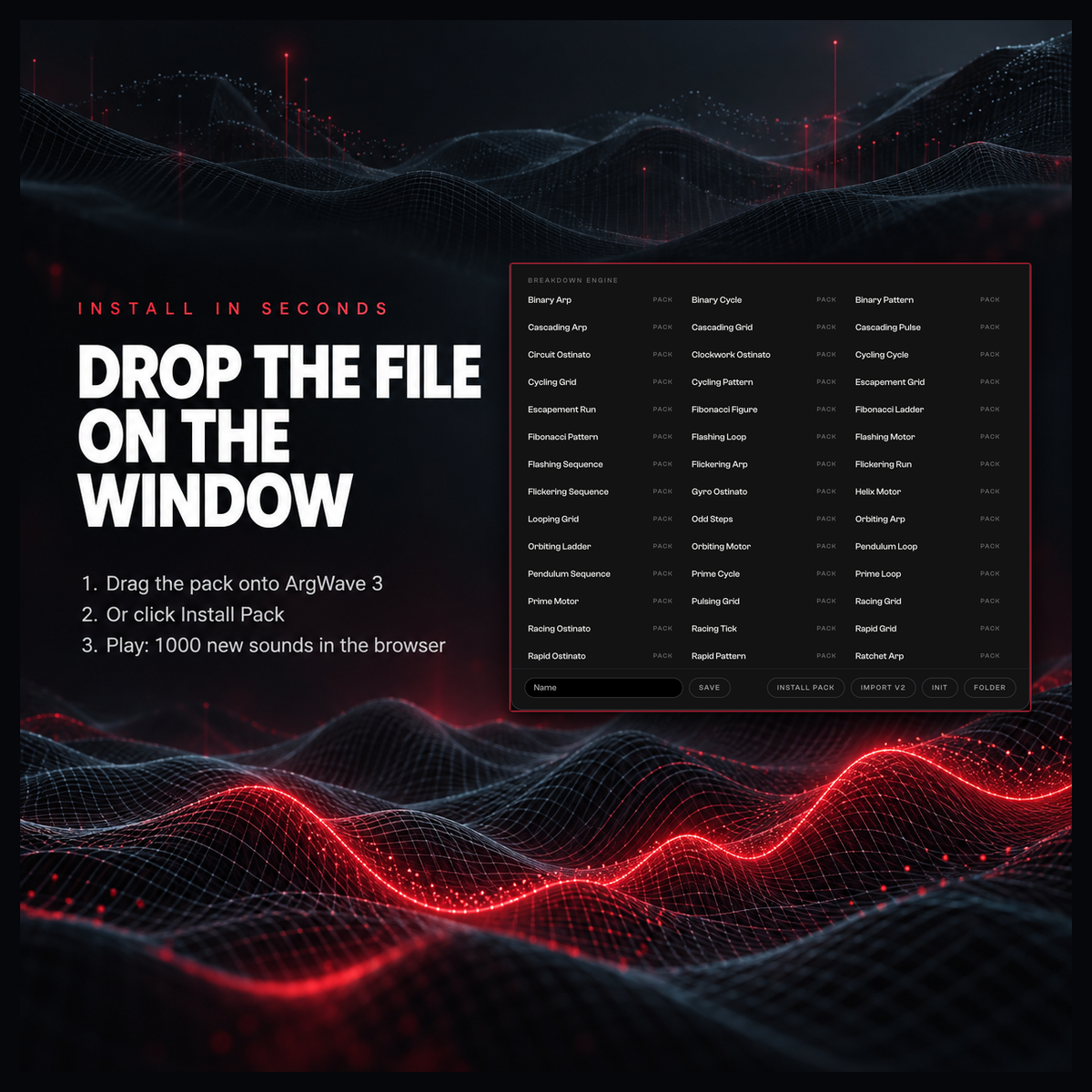 The Breakdown Engine presets in the ArgWave 3 preset browser after dropping the pack on the window