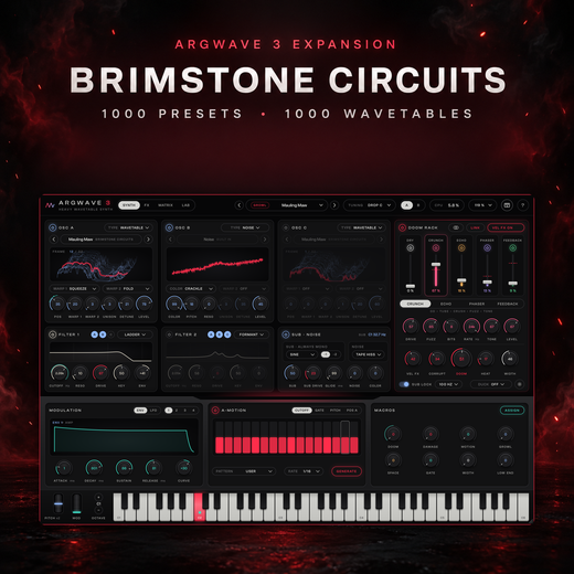 ArgWave 3 playing the Brimstone Circuits growl preset Mauling Maw, with the DOOM RACK on the right