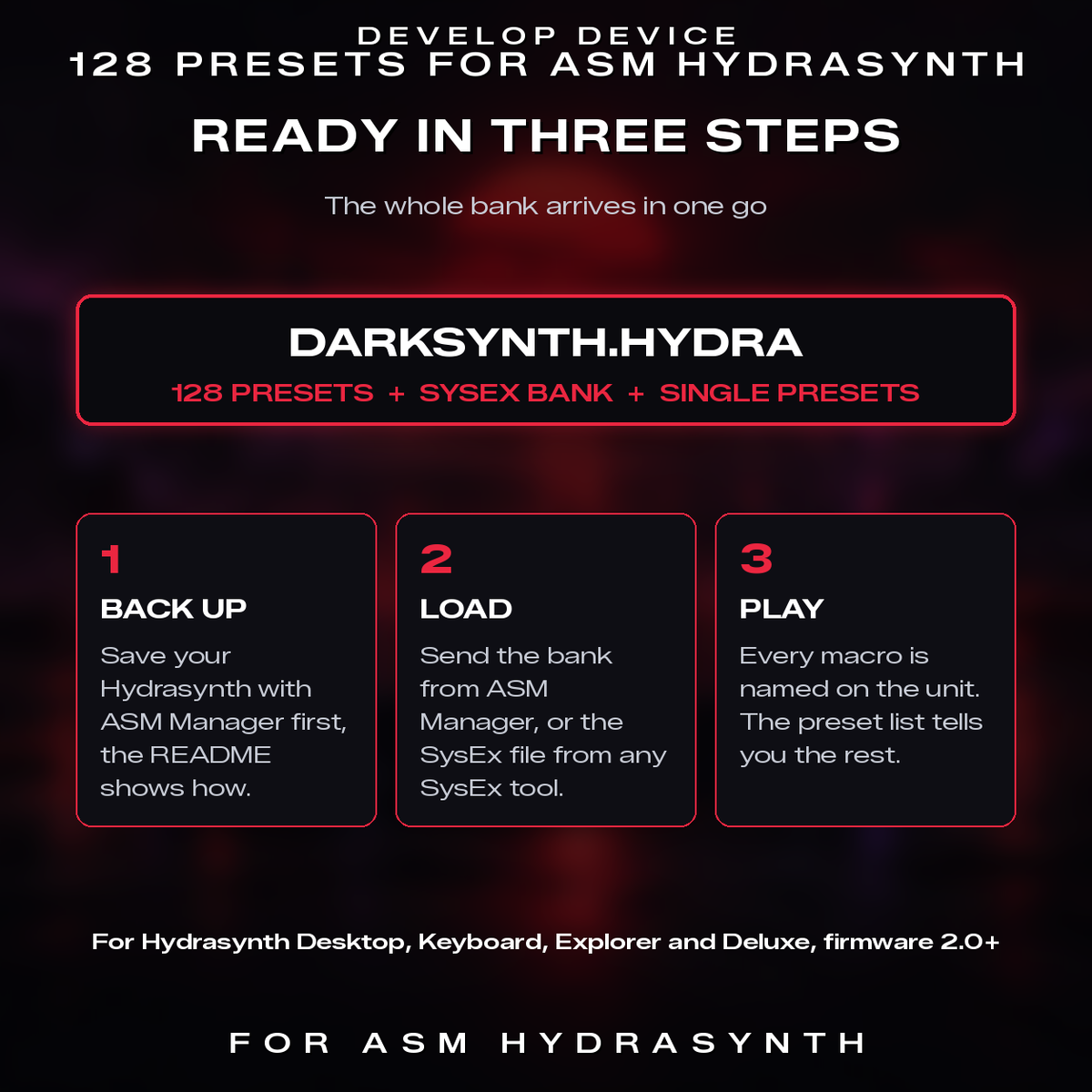 Darksynth for ASM Hydrasynth: three steps to load the bank