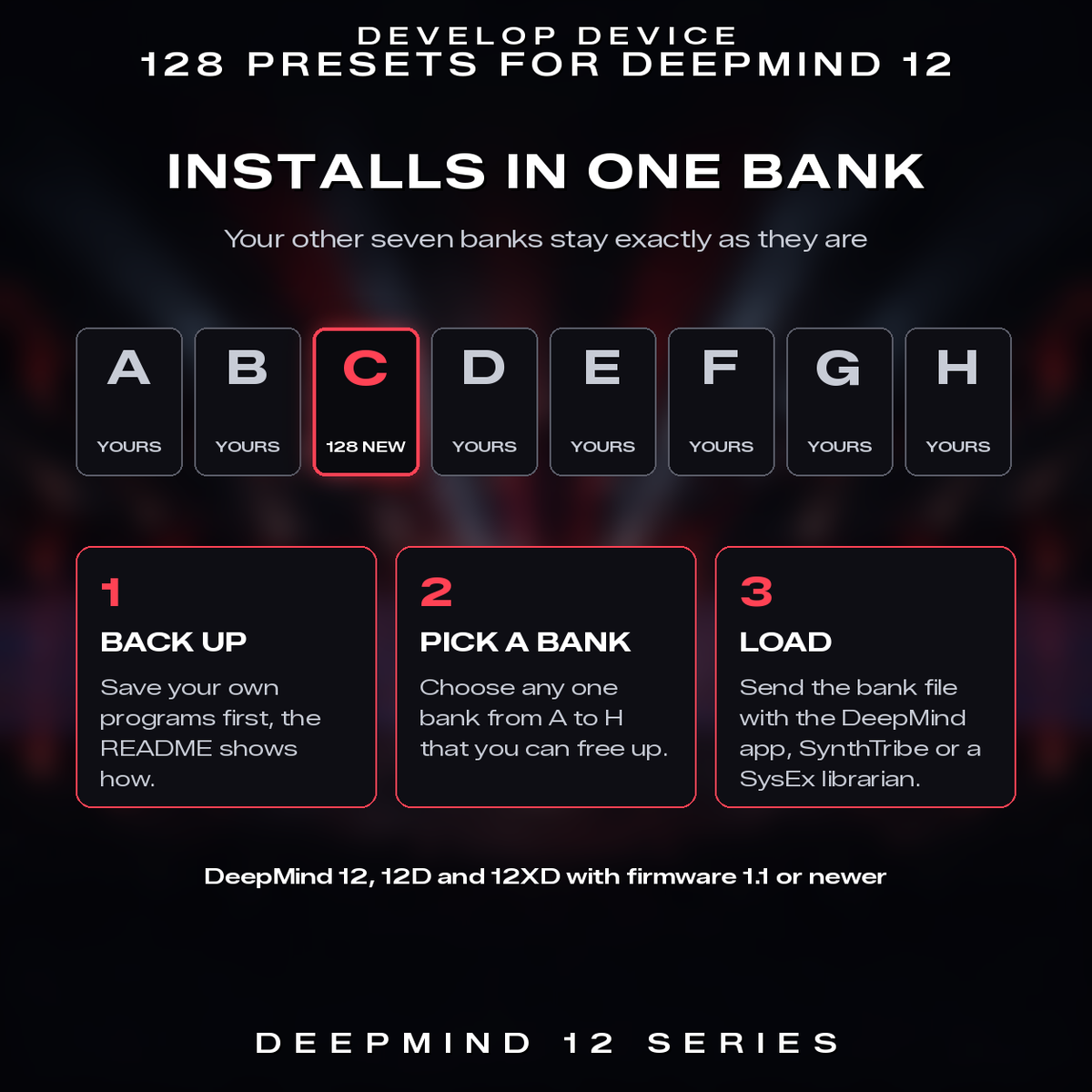 Electric Coliseum installs into one bank of the DeepMind 12, the other seven banks stay as they are