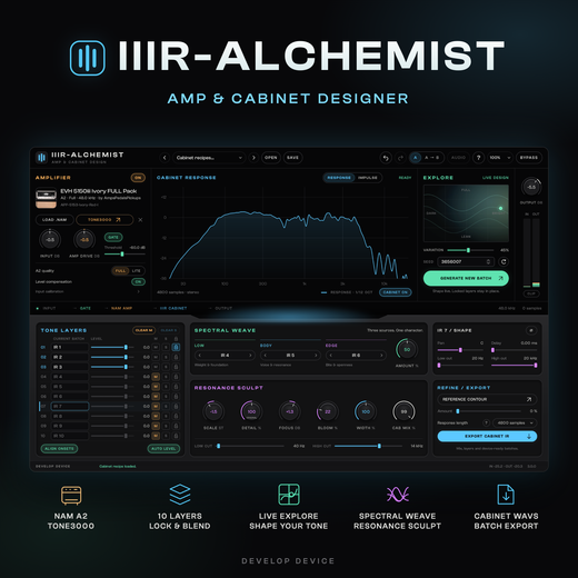 IIIR-Alchemist: Amp & Cabinet Designer — NAM A2, TONE3000, ten layers and cabinet WAV export