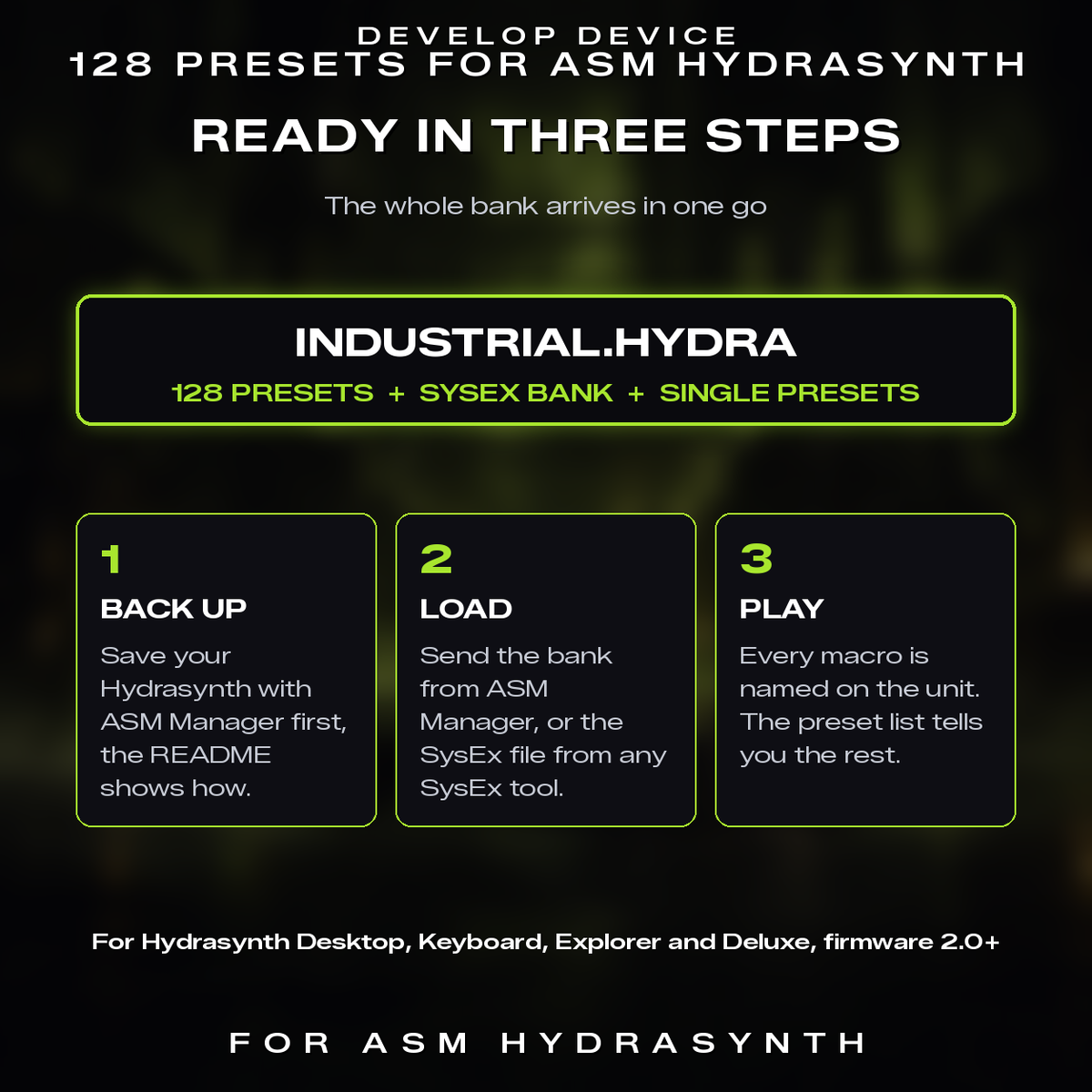 Industrial for ASM Hydrasynth: three steps to load the bank