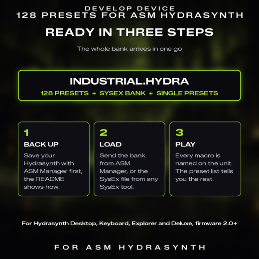 Industrial for ASM Hydrasynth: three steps to load the bank