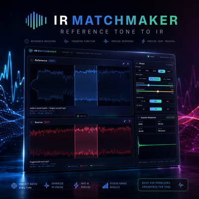 IR MatchMaker — reference tone to cabinet IR. Standalone tone-matching app interface.