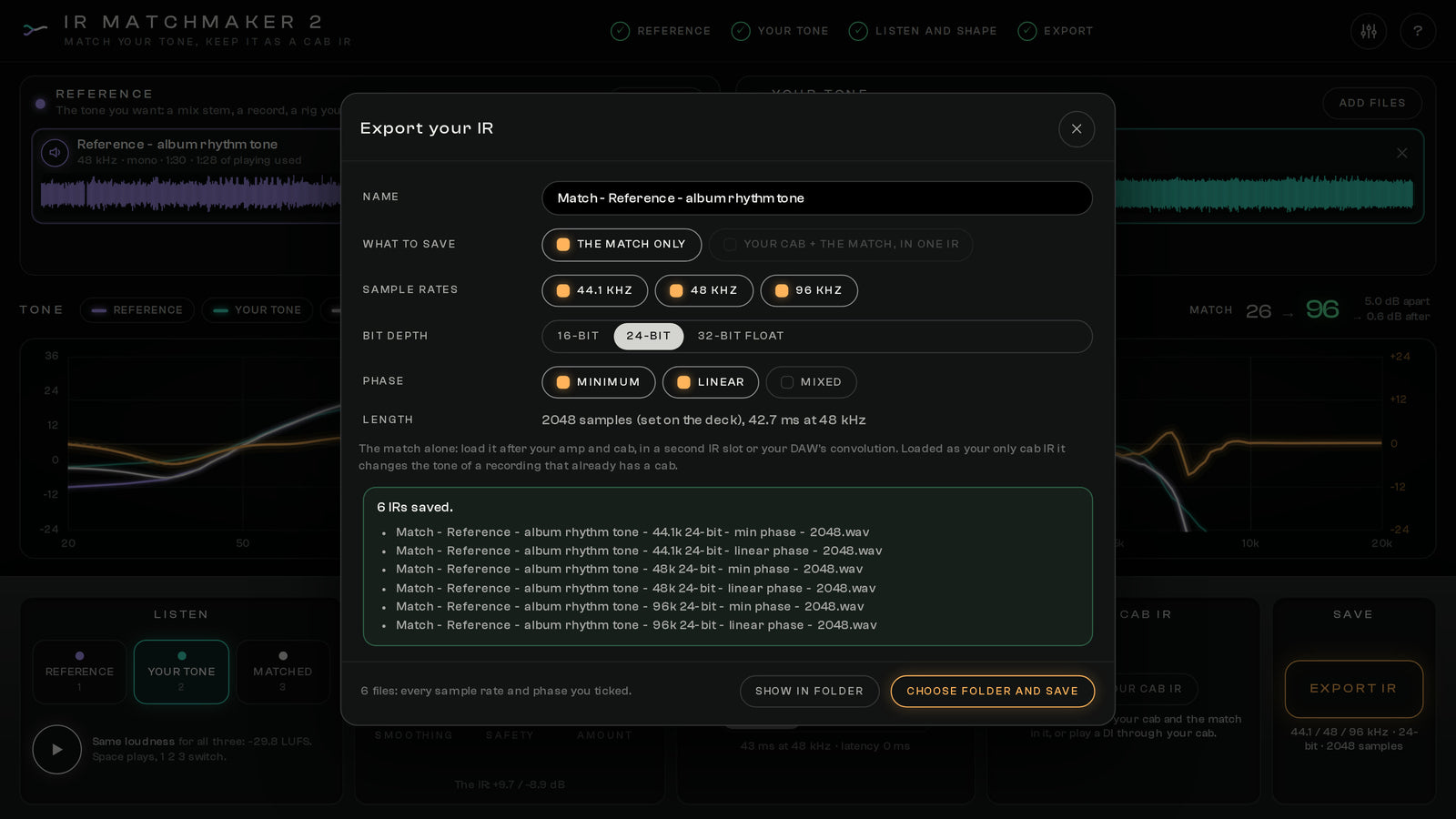 IR MatchMaker 2 Batch export: Every sample rate and phase in one go