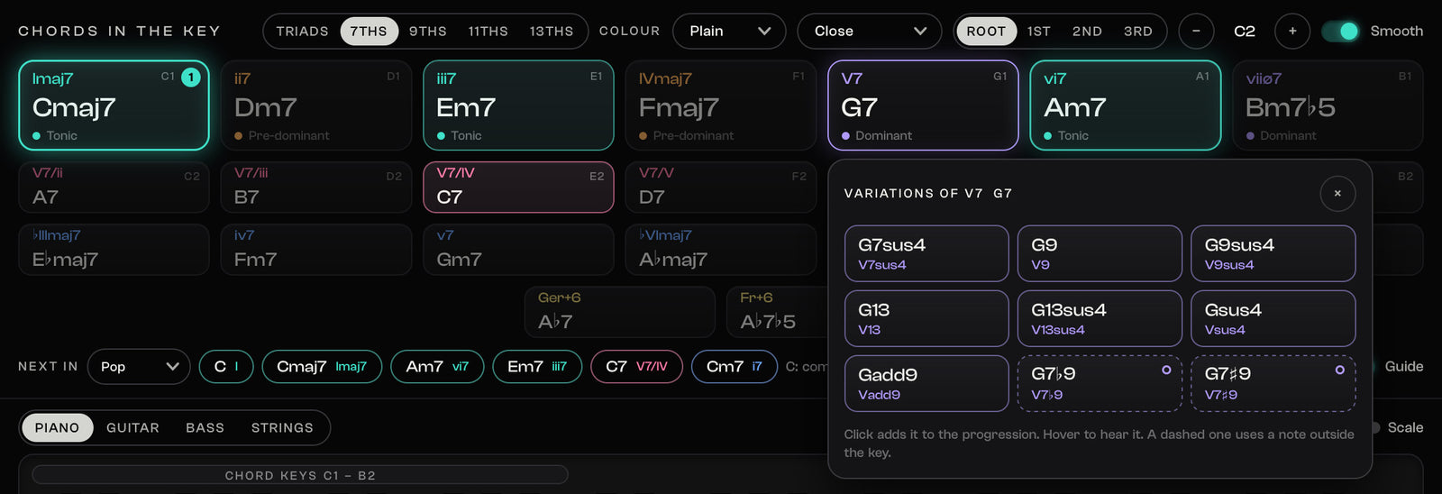 MODALITH Colours and variations: Sus, add9, 6 and more, one click away