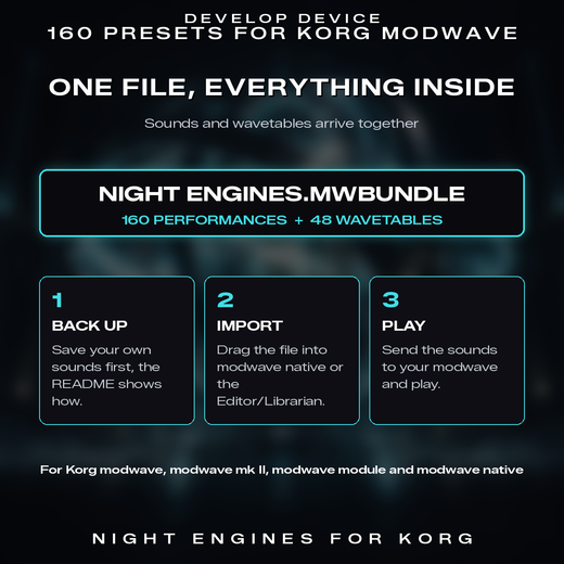 Night Engines for Korg modwave: one file with all sounds and wavetables, three steps to load