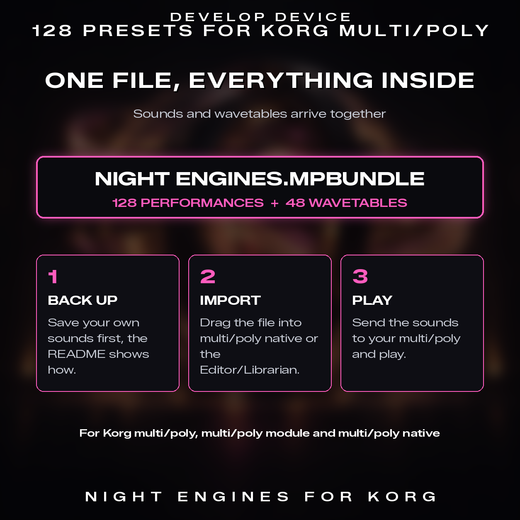 Night Engines for Korg multi/poly: one file with all sounds and wavetables, three steps to load