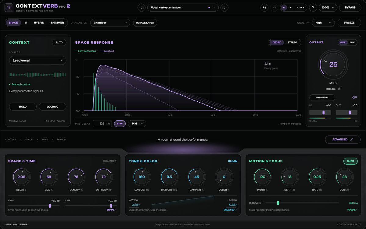 The native ContextVerb Pro 2 editor processing an original harmonic signal