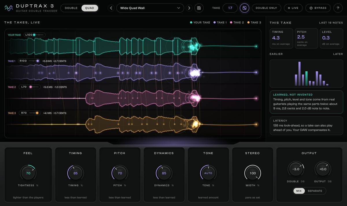 DupTraX 3 Double and Quad: Two guitars, or a wall of four