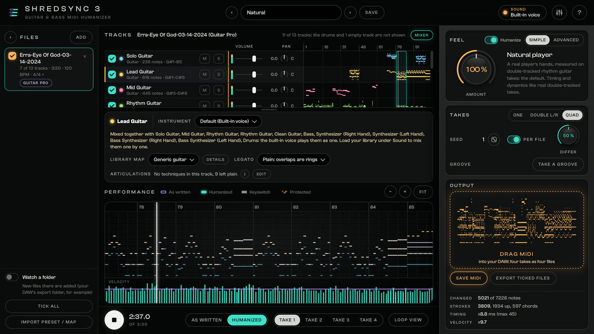 ShredSync 3 Double and Quad: Two or four takes that sound like one player