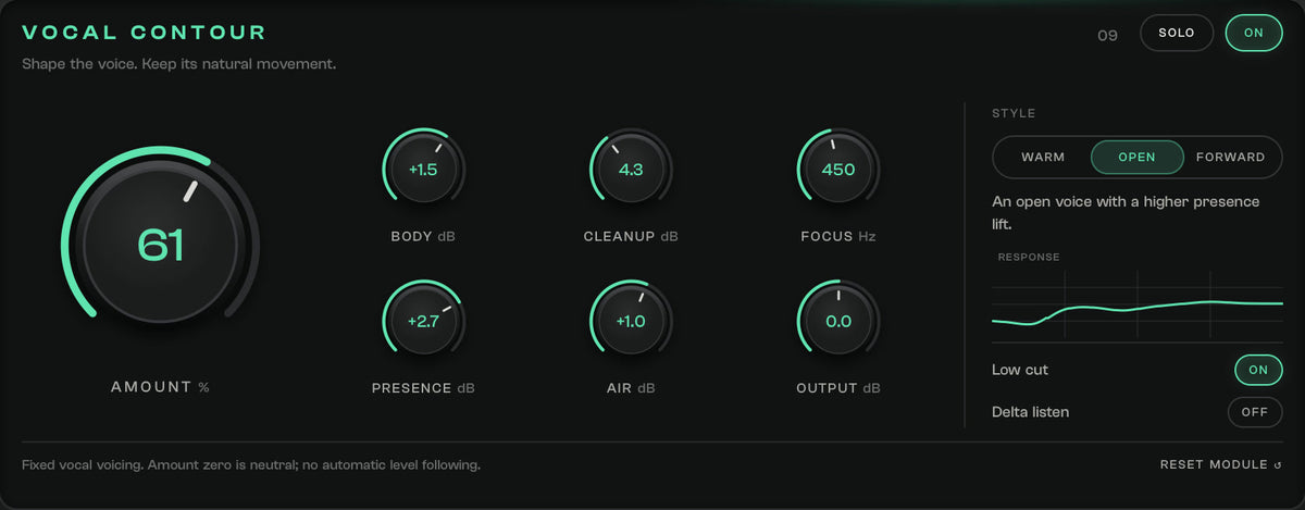 Vocal Contour controls and actual frequency response changing together