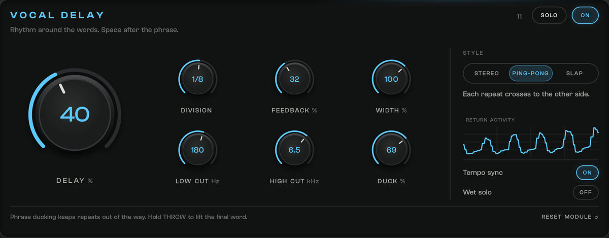 Actual Vocal Delay ping-pong controls with phrase ducking and changing parallel return level