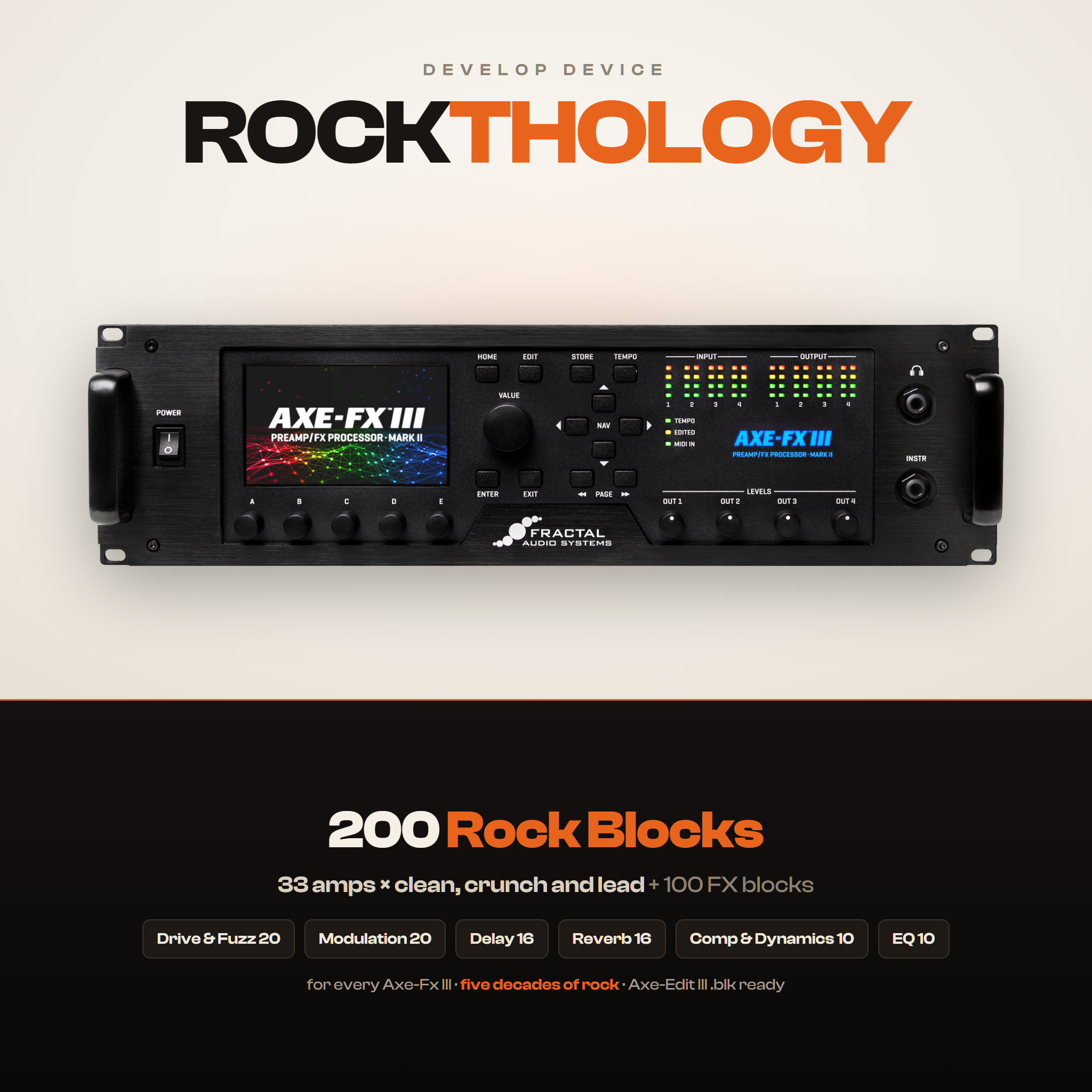 ROCKTHOLOGY: Rock Legends Block Library for Fractal Axe-Fx III - 200 rock blocks across 33 amps in clean, crunch and lead