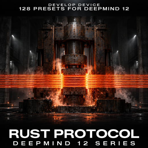 Rust Protocol cover: 128 presets for Behringer DeepMind 12, DeepMind 12D and DeepMind 12XD (firmware 1.1 or newer)