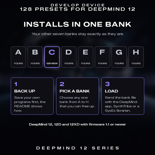 Stellar Loom installs into one bank of the DeepMind 12, the other seven banks stay as they are