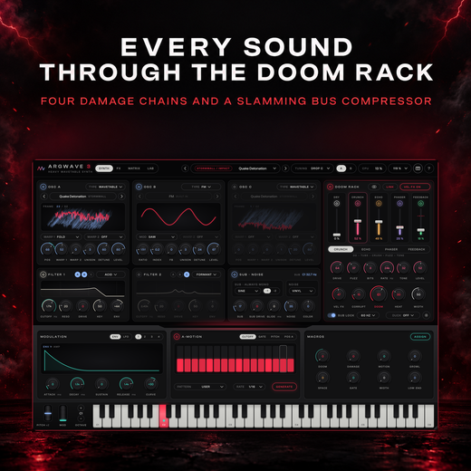 ArgWave 3 playing the Stormwall impact preset Quake Detonation through the four DOOM RACK damage chains