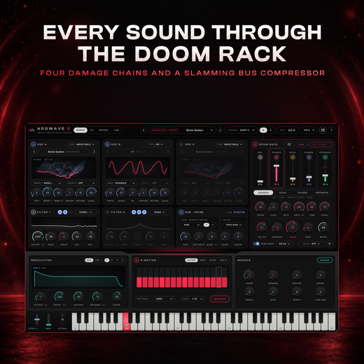 ArgWave 3 playing the Sub Mutiny neuro preset Bionic System through the four DOOM RACK damage chains