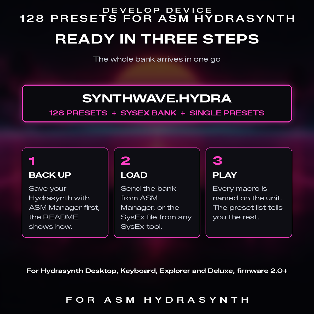 Synthwave for ASM Hydrasynth: three steps to load the bank