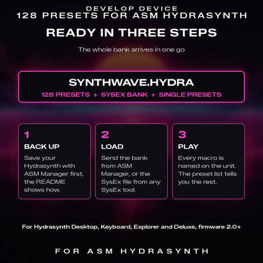 Synthwave for ASM Hydrasynth: three steps to load the bank