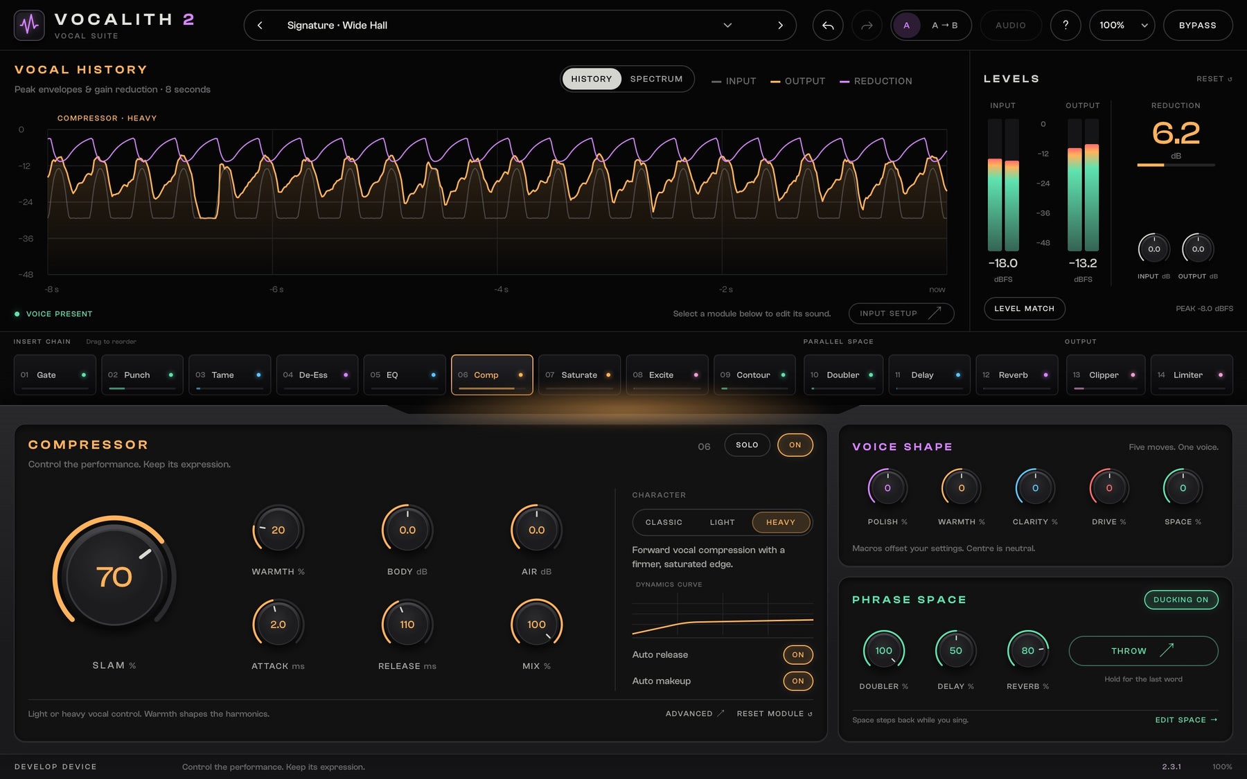 Actual VOCALITH 2 Heavy compressor with Slam, Warmth, Body, Air and timing controls