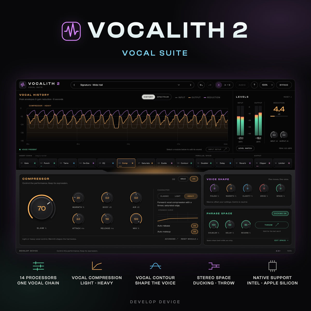 VOCALITH 2 — vocal processing suite, actual native interface