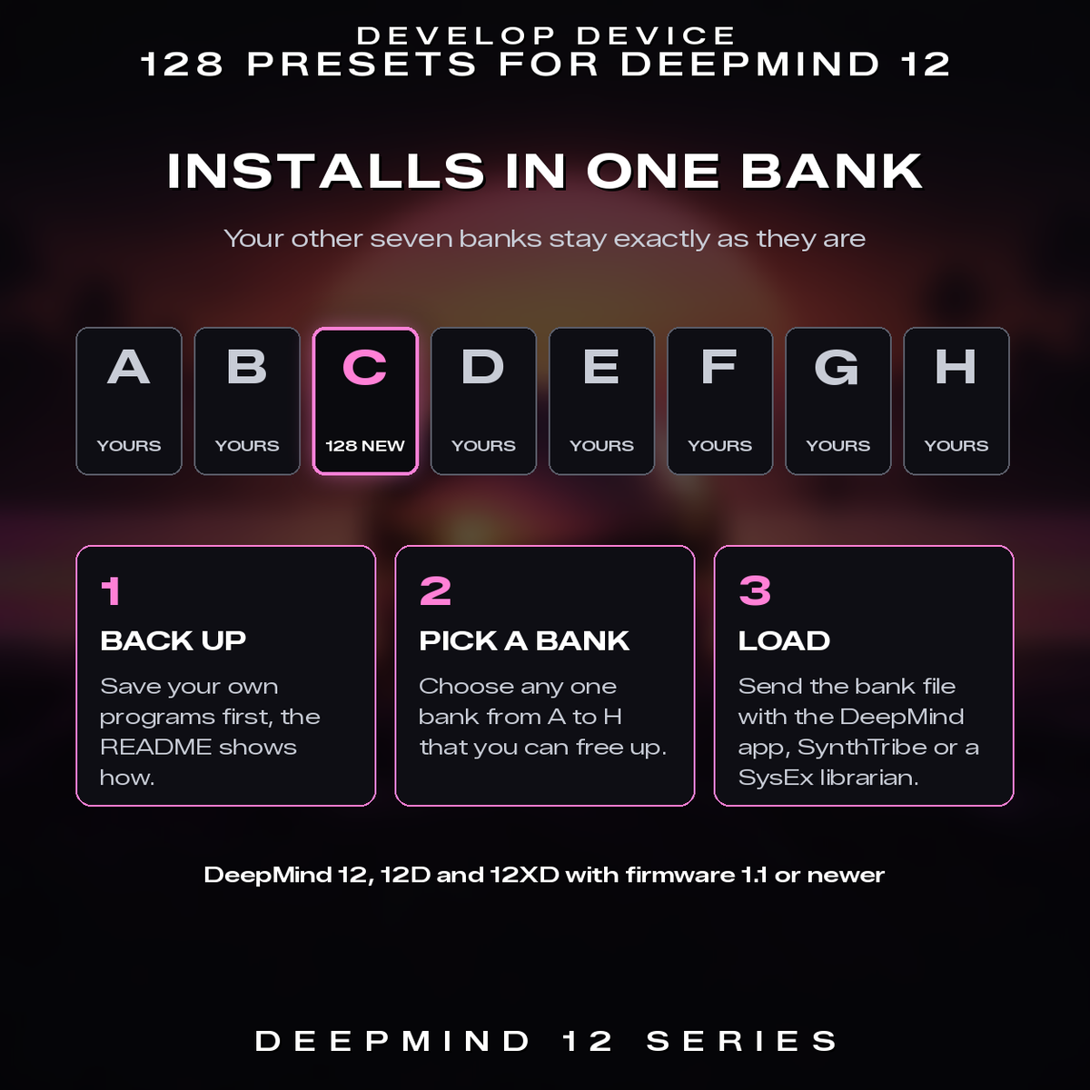 Velvet Arcade installs into one bank of the DeepMind 12, the other seven banks stay as they are