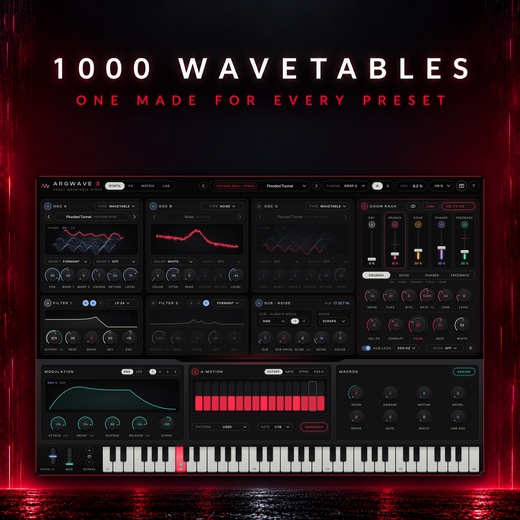 ArgWave 3 playing the Voltage Noir atmosphere preset Flooded Tunnel with its own moving wavetable