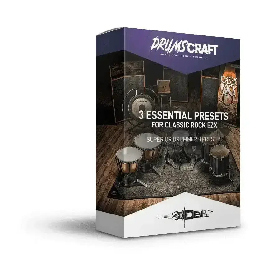 3 Essential Presets for Classic Rock EZX box featuring superior drummer 3 presets for legendary rock sound productions