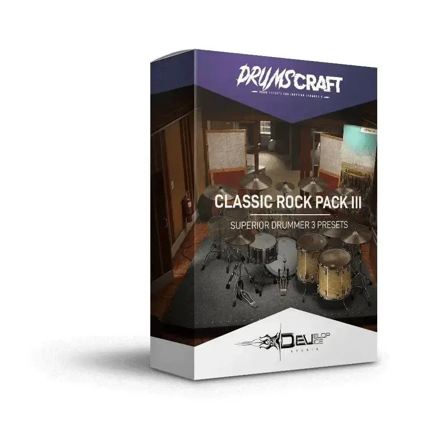 Classic Rock Pack III box featuring 5 presets for Superior Drummer 3 by Drums Craft