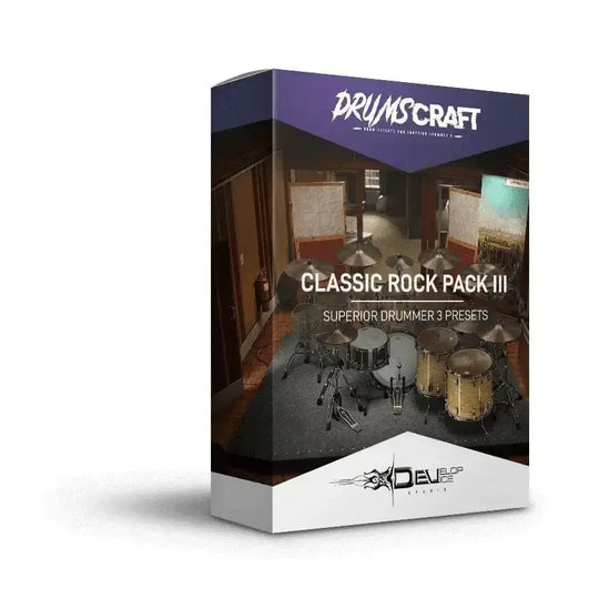 Classic Rock Pack III box featuring 5 presets for Superior Drummer 3 by Drums Craft