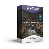 Box packaging of Drums of Destruction Kit II for Superior Drummer 3 presets in rock and metal music production.