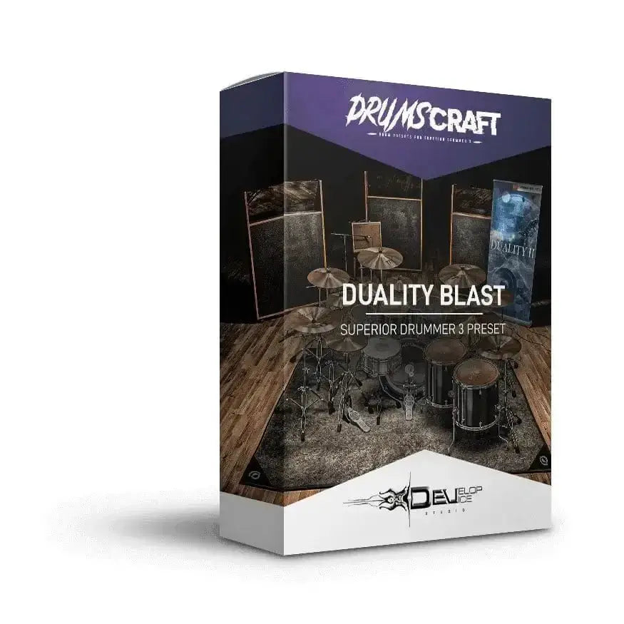 Box packaging for Duality Blast, Superior Drummer 3 rock and metal preset