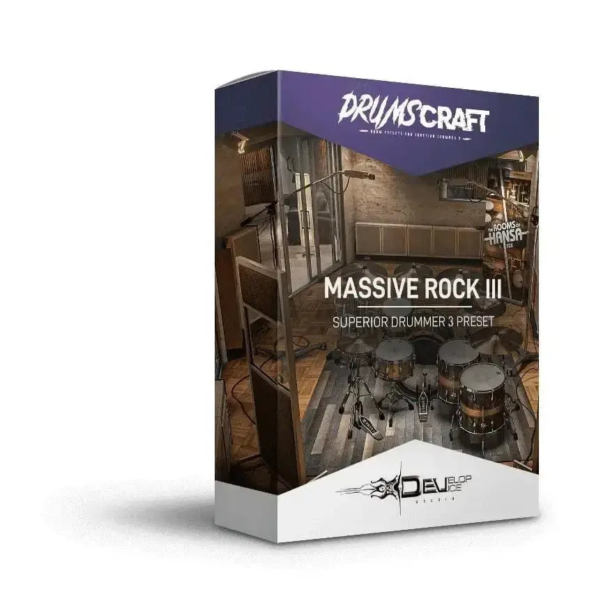 Massive Rock III Superior Drummer 3 preset software box for rock and metal productions by DrumsCraft.