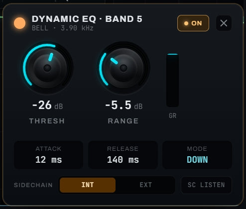 OBSIDIAN Dynamic EQ panel for band 5